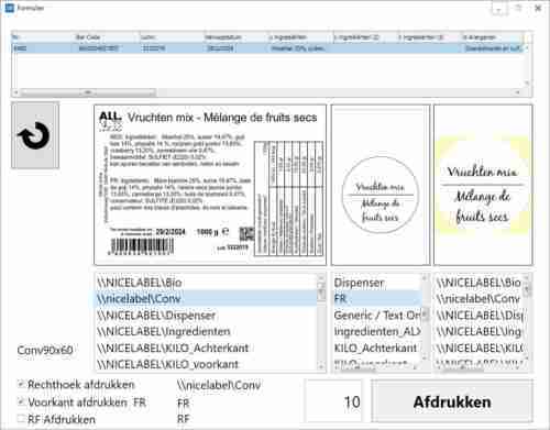 Op maat gemaakte NiceLabel PowerForms interface voor Allnuts rechthoek-oplossing