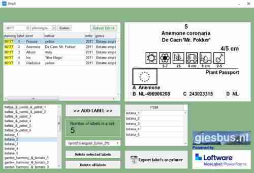 NiceLabel PowerForms interface voor bloembollen-etikettering bij M. Thoolen Flowerbulbs