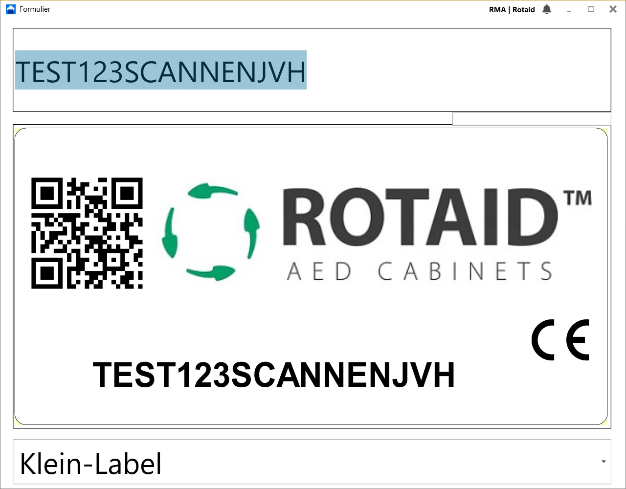 Loftware Cloud Essentials reprint-interface bij Rotaid - scan-to-print van serienummers voor RMA's en herdruk van AED-wandkast etiketten